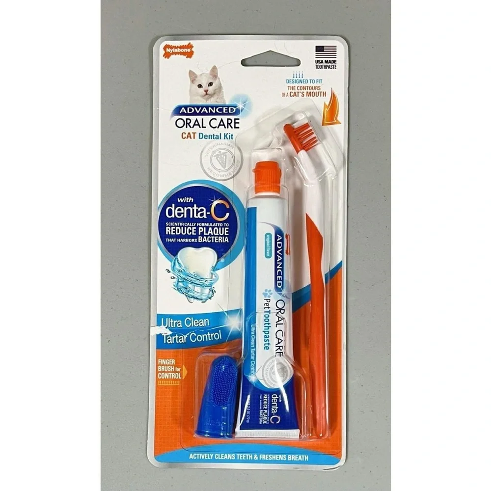 Nylabone Advanced Oral Care Cat Dental Kit Toothbrush Toothpaste 3-Piece Set NWT